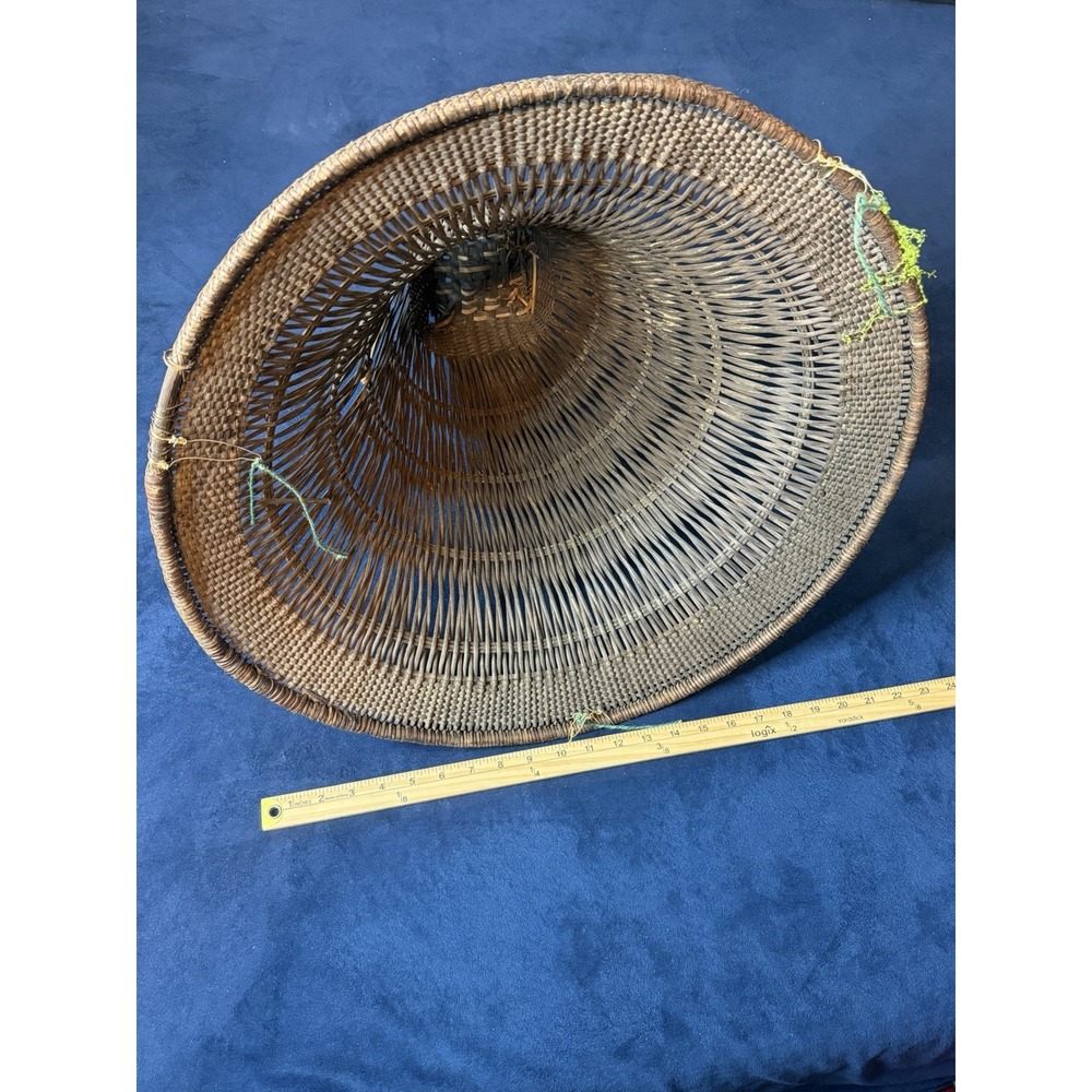 Vtg Hand Woven Village Harvesting Basket Authentic South Asia Large 21in 1980s